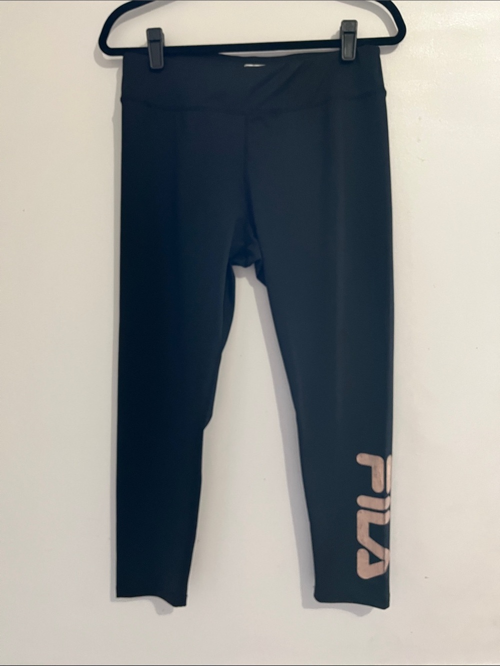 Fila Black Leggings with Metallic Logo women’s size Large pull on